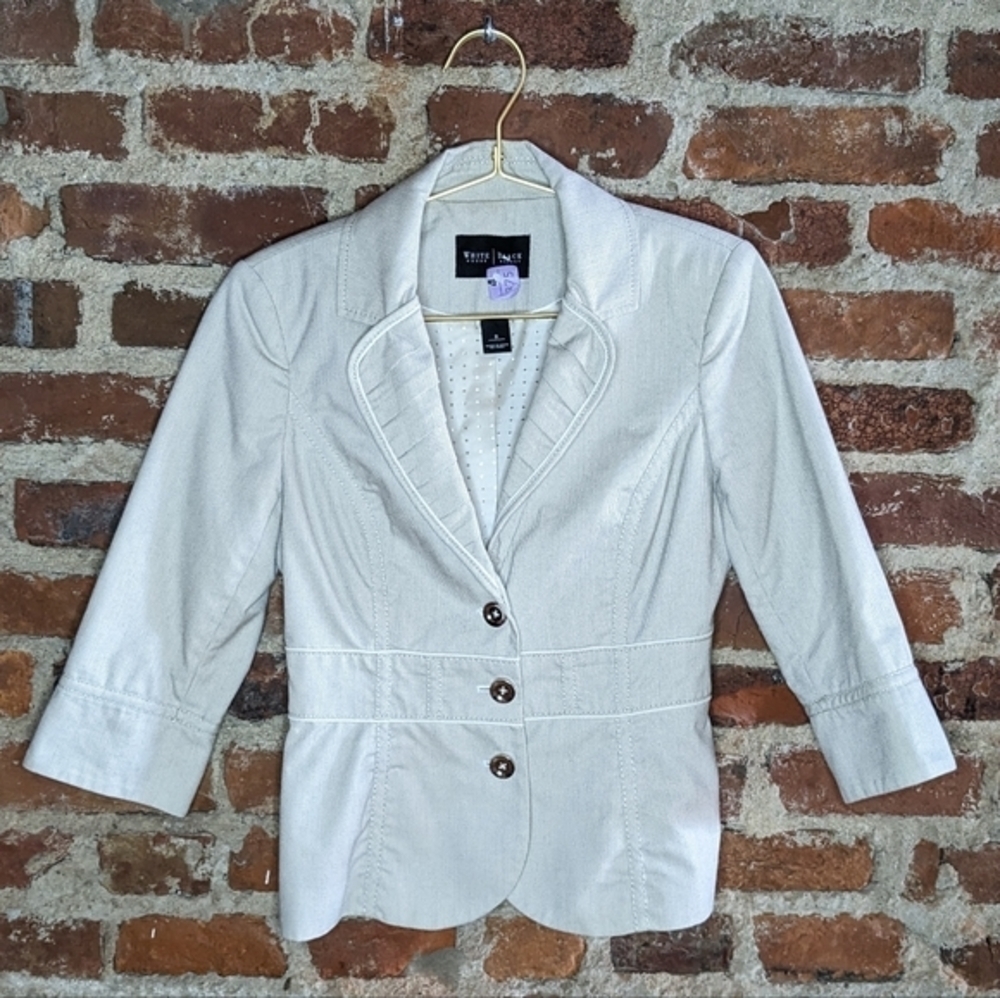 White House Black Market Size 0 Cream & Tan Half Sleeve Jacket‎